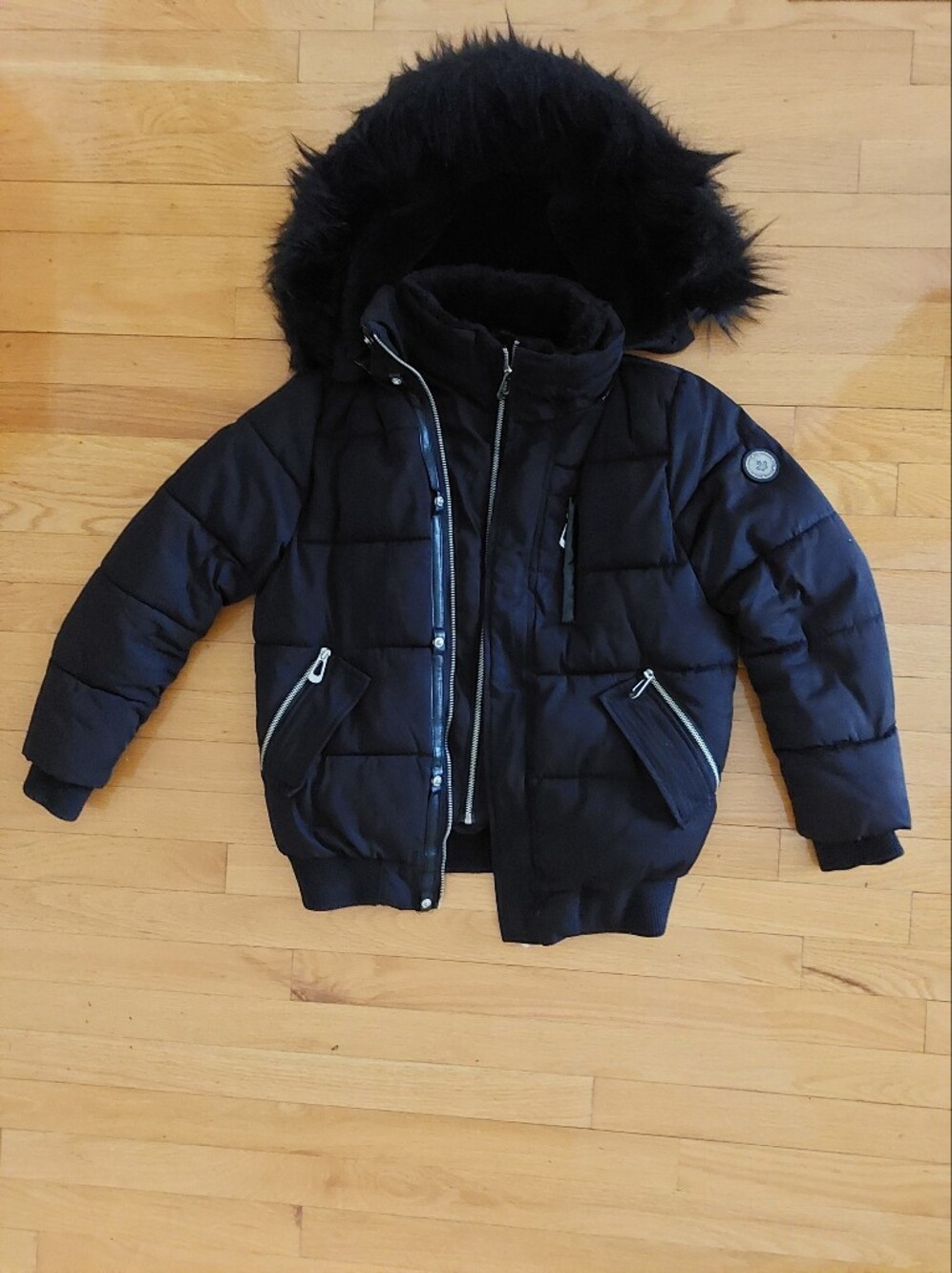 Noize Black Quilted Puffer Jacket with Faux Fur Hood